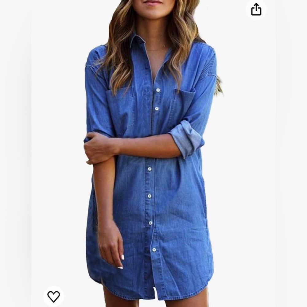 Chambray Denim-Style Shirt Dress Cover-Up